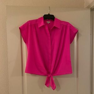 Short sleeve tie front blouse